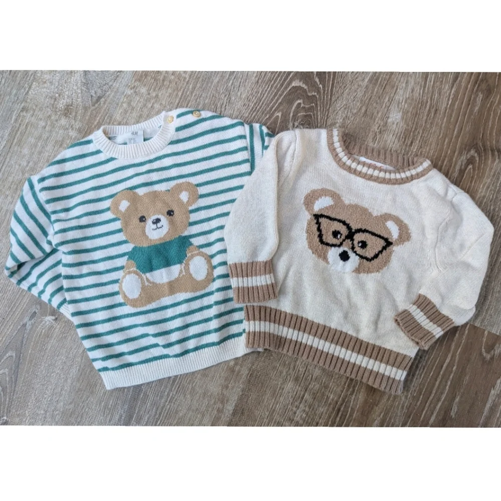 H&M + Cat & Jack Baby Teddy Bear Neutral Sweaters 100% Cotton Size 12 Months